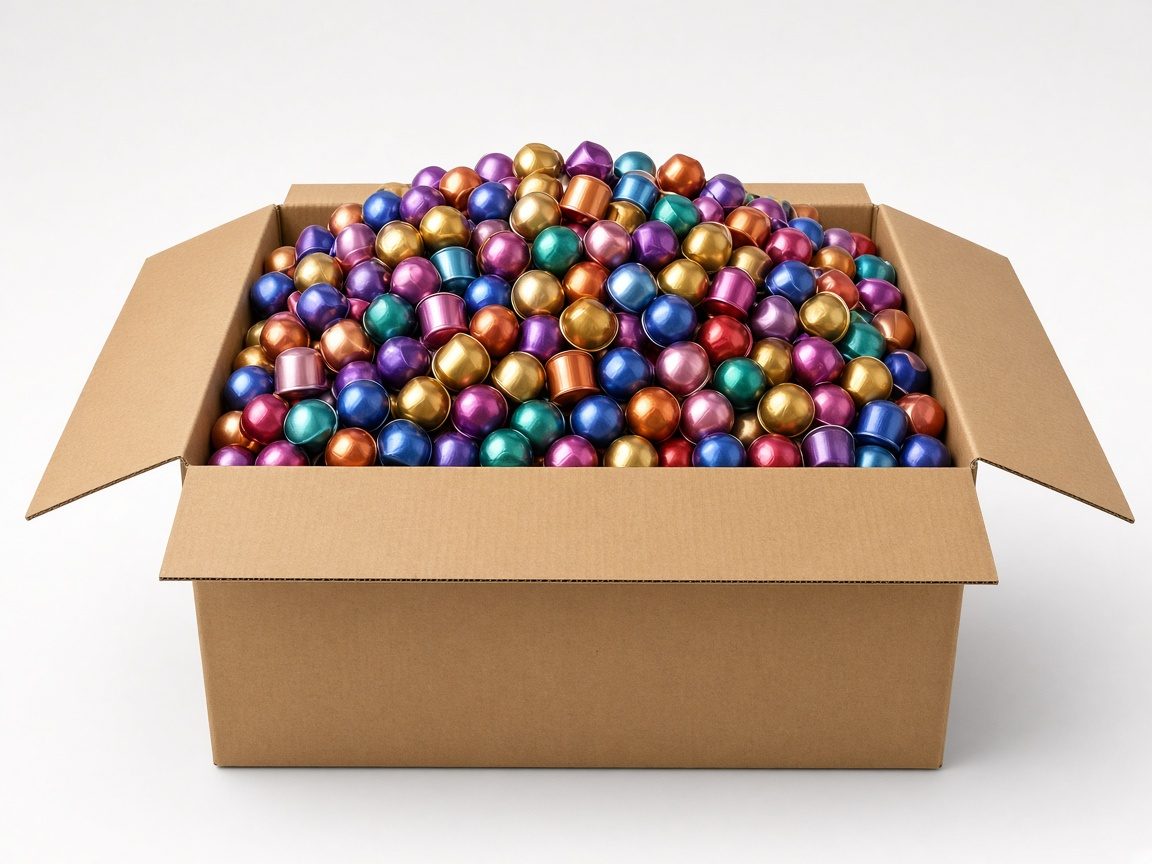 Très grand carton rempli de capsules de café sans marque