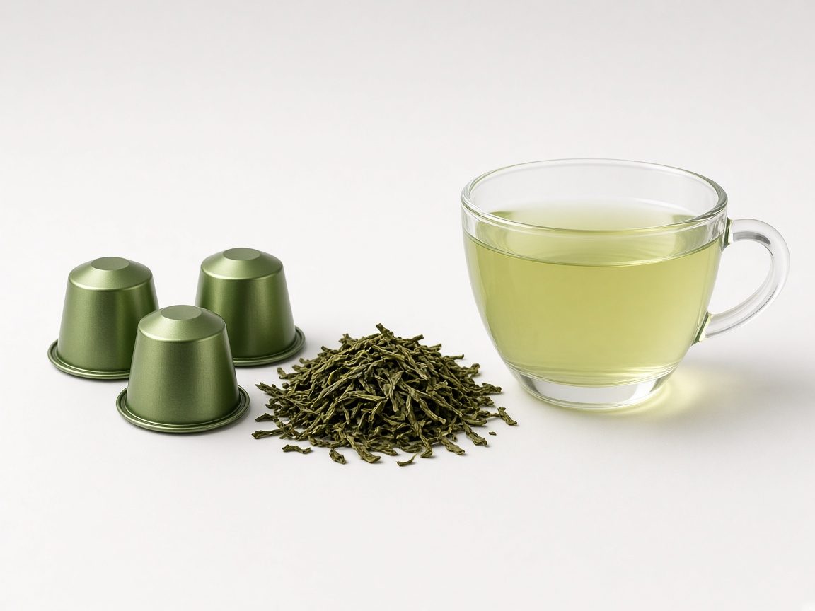 Capsules vertes et feuilles de thé