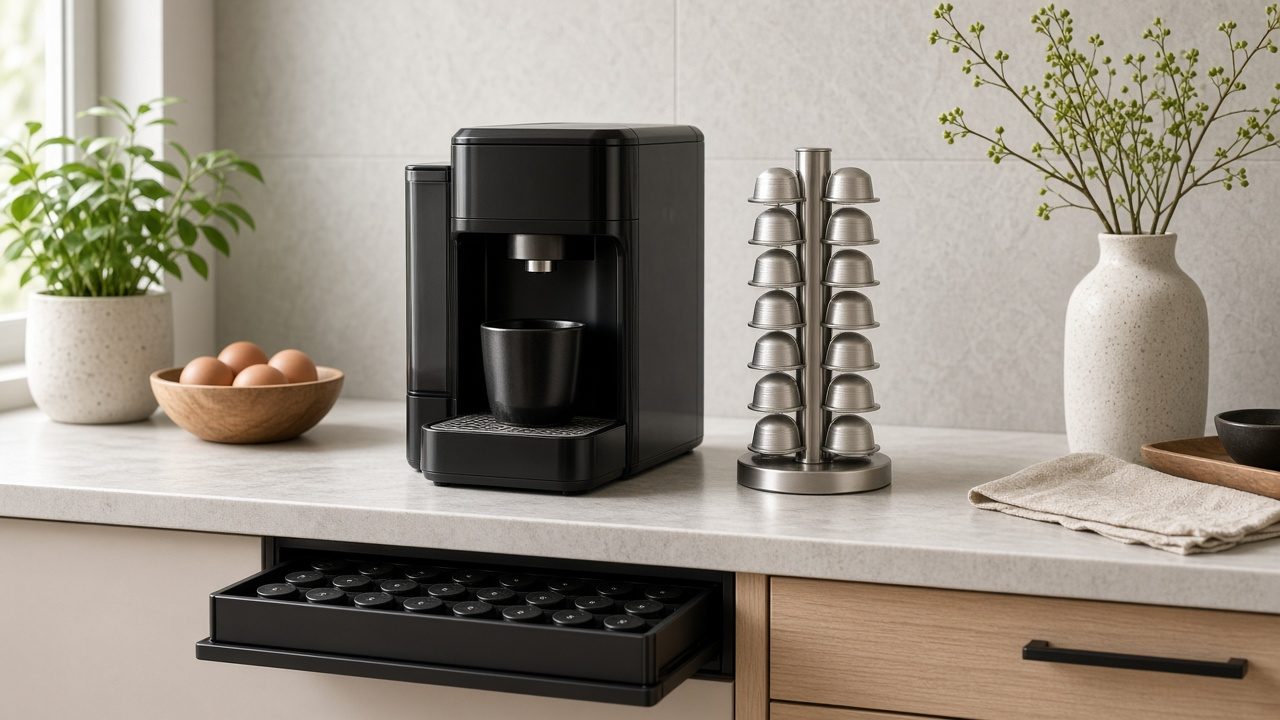 Coin café bien rangé avec distributeur de capsules